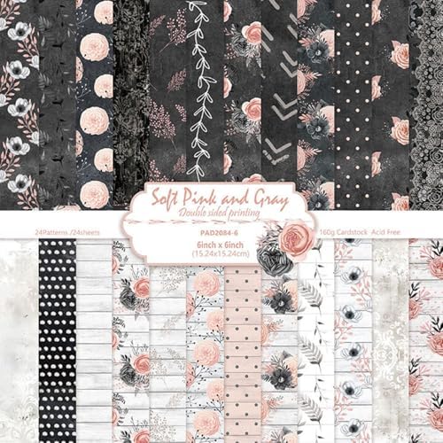 24 Sheets 6in Flowers Scrapbook Paper Pad - Double Sided Aesthetic Design Patterns Decorative for DIY Crafts Photos Album Travel Journaling Supplies Collage Card Wedding Gifts Wrapping