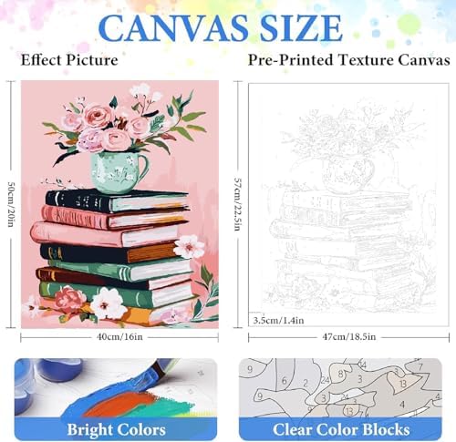 ZRIZQ Paint by Numbers Kit for Adults Beginner,Books Flowers,16x20