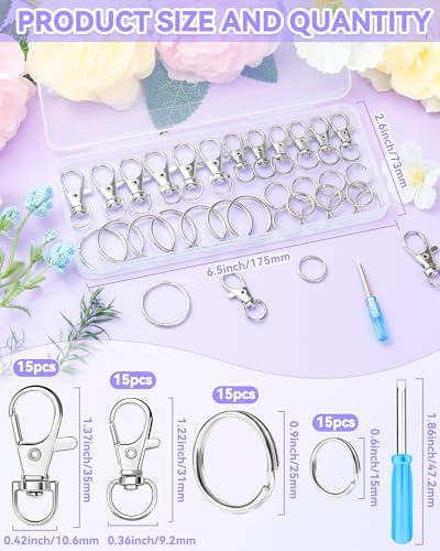 FIVEIZERO 60PCS Keychain Clips and Key Rings Kit, Swivel Snap Hooks for DIY
