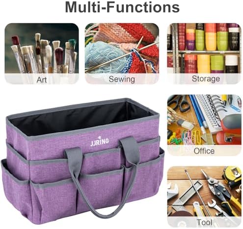 Craft Tote Bag Organizer For Art Storage With Multiple Pockets, Purple