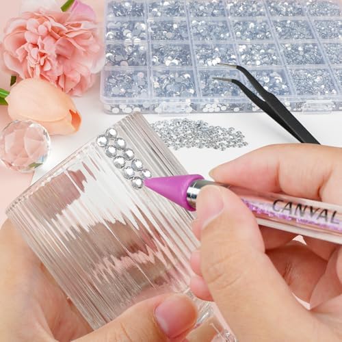 Canvalite 25000Pcs Resin Jelly Rhinestones for Crafting, Clear Flatback Gems, Bedazzling Crystal with 5Pcs 2.5g B7000 Jewelry Glues and Tweezers and Dotting Pen for DIY Crafts Clothing Shoes Nail Art