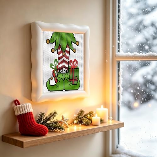 Christmas Grinch Stamped Cross Stitch Kits for Adults Beginners with Framed