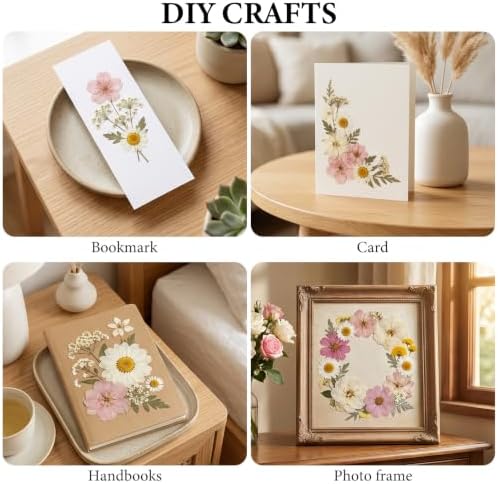 NESCCI 83 Pcs Dried Flowers for Crafts,Real Natural Dried Pressed Flowers in Soft Yellow, White & Pink Tones for Resin,Used for Scrapbooking DIY Art Crafts Candle Soap Making Nails Décor