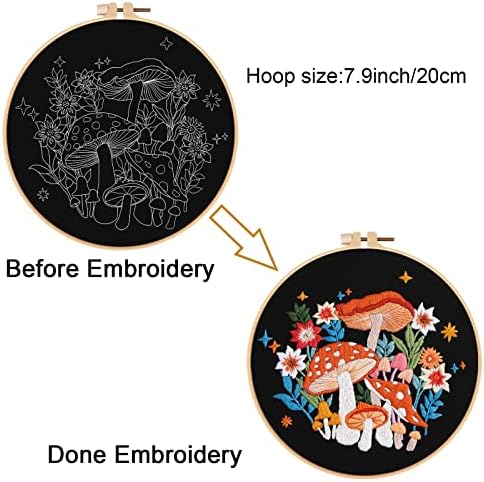 Louise Maelys Mushroom Embroidery Kit for Beginners, DIY Adults Needlepoint