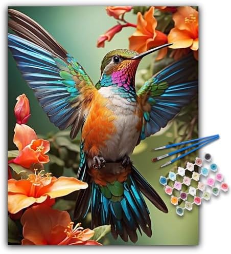 Paint by Numbers Kit for Adults, Hummingbird Acrylic Canvas Painting Set