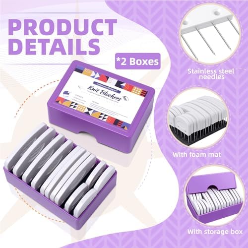 Opstin 2 Boxes Knit Blocking Pins Kit for Knitting & Crochet Projects, Knit Blockers, Blocking Combs,Knitting Block Pins for Blocking Mats, Crochet Blocking Pin