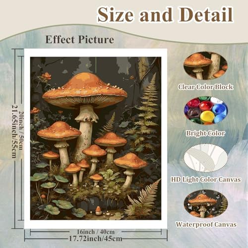 Mushroom Paint by Number for Adults, Paint by Numbers Kit for Adults 16x20