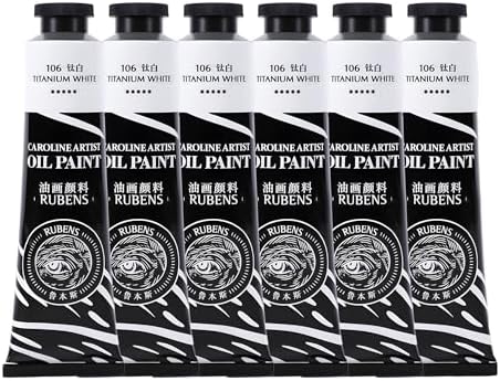 rubens Oil Paint Set 2oz 6 Count Titanium White Oil Paint for Canvas | Professional Oil Paints with Thicker Creamy Texture, High Saturation, Large Tubes Art Supplies for Adult, Artists, Beginners