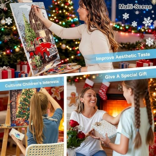 Axquilon 3 Packs Christmas Framed Paint by Numbers Kit for Adults 8x10in
