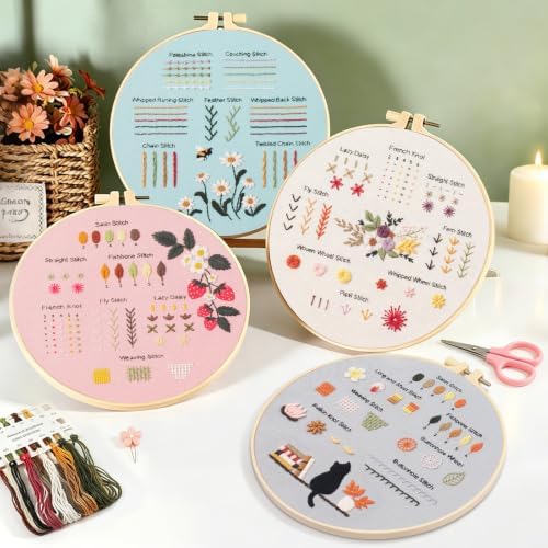 Dadanism Embroidery Kit for Beginners, 4 Pack Starter Embroidery Kits