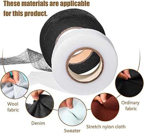 Outus 2 Rolls Hemming Tape Fabric Adhesive Hem Iron on No-Sew Hemming Tape for Pants Each 1/2 Inch (Black, White)