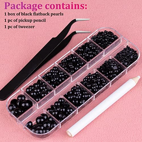 Belleboost Flatback Pearls for Nails Black Pearl Nail Charms and Gems