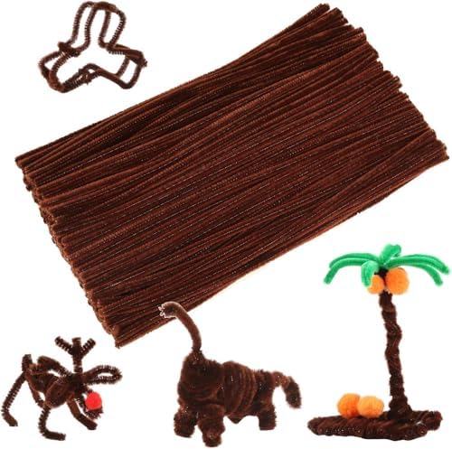 Caydo 200 Pieces Brown Pipe Cleaners Craft Chenille Stems for DIY Art Creative Crafts Party Decorations (12 Inch x 6 mm)