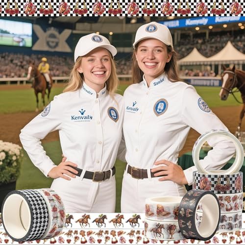 Kentucky Derby Washi Tape - 12 Rolls Horse Racing Silhouette Jockey Silk Bridle Scrapbook Card Masking Washi Decorative Artist Tape Junk Journal Scrapbooking Supplies School Office DIY Craft
