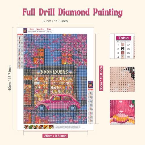 Pink Car BookShop Diamond Art Kits for Adults, Diamond Painting Kit Adults for Beginners, Round 5D DIY Dimond art,Full Drill Painting Kit Art and Crafts for Adults Home Wall Decor【11.8x15.7inch】