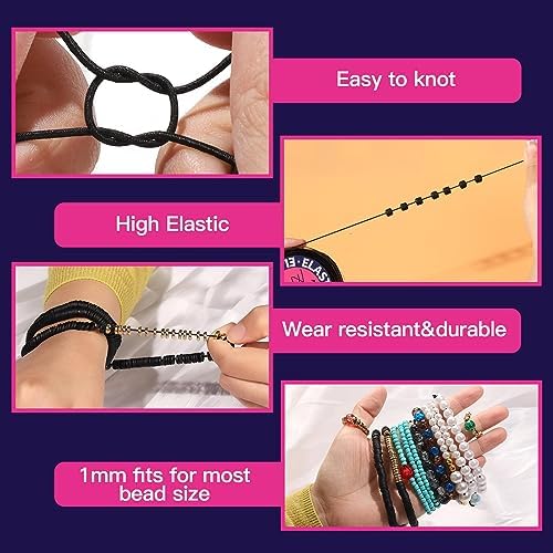 FANDAMEI 1mm Elastic String for Beading, Elastic Cord Stretchy for Bracelets Making, Stretch Bead Cord for Jewelry Making, Sturdy Thread for Bracelet Necklace Crafts Christmas DIY Elastic String Cord