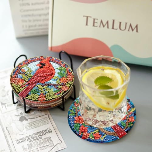 Christmas Cardinal Diamond Art Coasters Kit,8 Pcs Diamond Painting Coasters