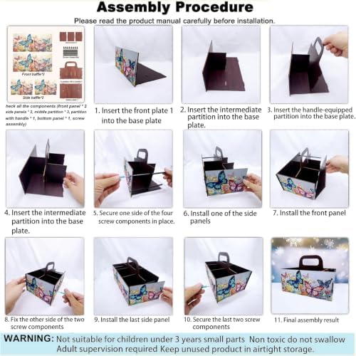 LSQFS Butterfly 5-Grid Wooden Diamond Painting Storage Box with Handle