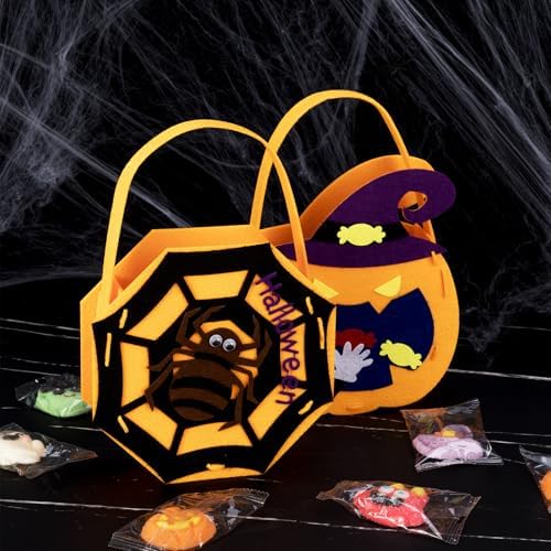 6 Set DIY Trick or Treat Bag Kit, Make Your Own Halloween Candy Bags Goodie Bags, Felt Craft with Stickers for Kids Halloween Party Favors