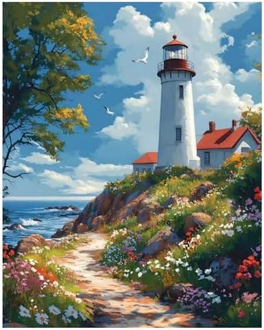 xcemhil Lighthouse Paint by Numbers Kit for Adults Beginner, Lighthouse Paint by Number for Adult, Acrylic Paint by Numbers Kits Suitable for Home Wall Art Decor Gifts 16x20 Inch