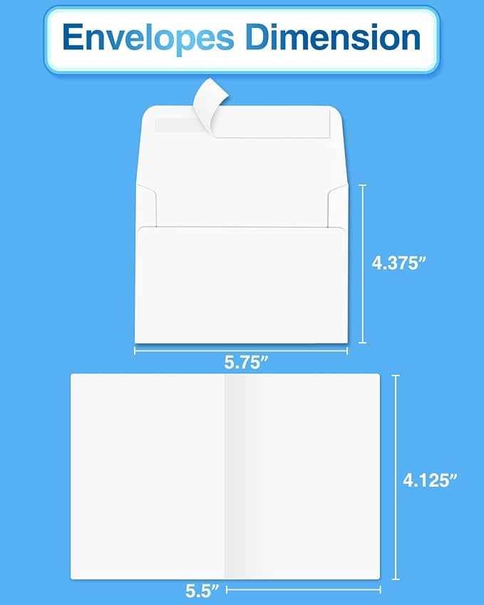 Blank-Cards-and-Envelopes 60 Pack - 4 x 5.5 Folded Cardstock with A2 White Envelopes-for-Invitation, Heavyweight Blank-Note-Cards-and-Envelopes Self Seal Printable for Greeting Party Birthday