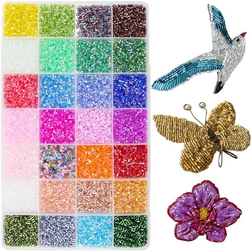 Tube Seed Beads Crafts Glass Bugle Beads Small Craft 3mm with for Jewelry Making Embroidery Decoration (28 Colors, 16800pcs)