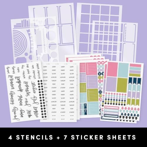 PAPERAGE Bullet Journal Kit, Dotted Journaling Set & Stationary Kit, Hardcover Dotted Journal Notebook (Raspberry), 12 fineliner Pens, 8 Sticker & 3 Stencil Sheets, 6 Washi Tapes