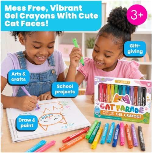 Ooly Cat Parade Watercolor Gel Crayons for Kids and Adults, Set of 12