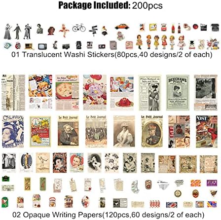 Esweny 200PCS Vintage Scrapbooking Supplies Kit for Journaling,Junk Journal Planners Aesthetic Cottagecore Room Decor Wall Art Collage Album (Retro Memory)