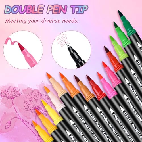 48 Colors Dual Markers Brush Pens, Art Markers Colored Pens for Adult Coloring Books, Brush and Fine Point Dual Tip Artist Colored Marker Set