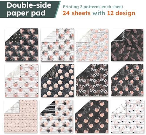 24 Sheets 6in Flowers Scrapbook Paper Pad - Double Sided Aesthetic Design Patterns Decorative for DIY Crafts Photos Album Travel Journaling Supplies Collage Card Wedding Gifts Wrapping