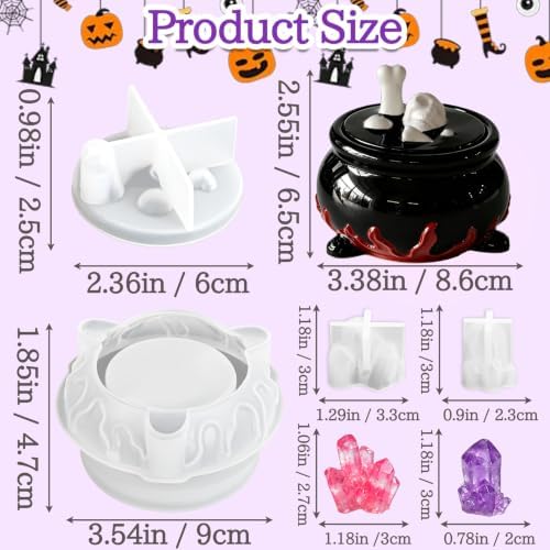 Halloween Resin Jar Molds Set, Witch Cauldron with 2 Crystal Molds