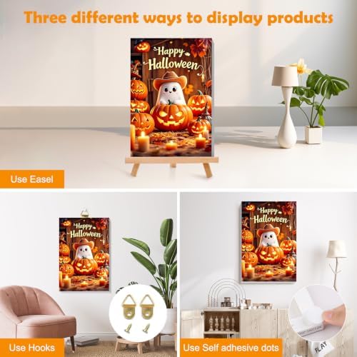MOGTAA Happy Halloween Paint by Numbers Kit for Adults Beginners with Frame, Ghost Adult Paint by Number Kits on Canvas with Easel, Easy DIY Pumpkin Oil Painting Kits for Home Decor, 8x12in