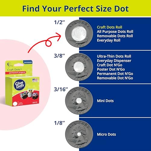 Glue Dots, Craft Dots, Double-Sided, 1/2", .5 Inch, 200 Dots, DIY Craft Glue Tape, Sticky Adhesive Glue Points, Liquid Hot Glue Alternative, Clear