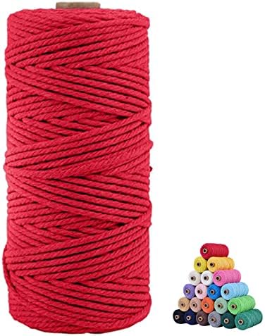 Macrame Cotton Cord 3mm x 109Yards, Red Natural Macrame Rope, Perfect Macrame Supplies Cotton Cord for Macrame Plant Hangers DIY Crafts (Red, 3mm*109Yards)