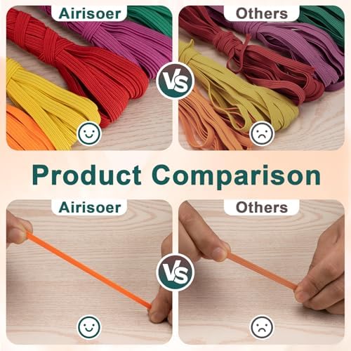 Airisoer Elastic Bands for Sewing 12 Rolls 1/4" x 4.4 Yards, Bright Colors