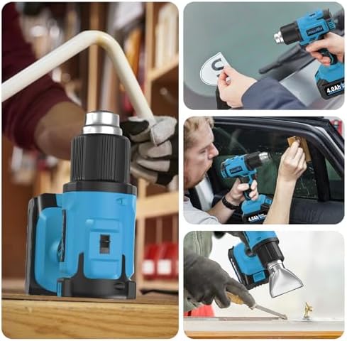 FULLYEA Heat Gun Cordless, Portable Hot Air Gun Kit with 5 Nozzles, Max 550℃/1022℉, Soldering Heat Gun with 2*4.0Ah Battery & Charger, Cordless Heating Gun for Shrink Tubing, Vinyl Wrap, Craft (Blue)