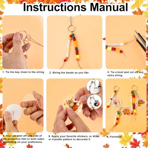 24 Set Fall Thanksgiving Crafts Kits, Fall DIY Keychain Crafts Bulk Set