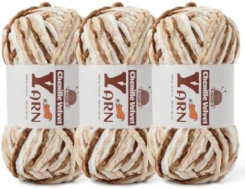 Chenille Crochet White Coffee Yarn 3 Pack