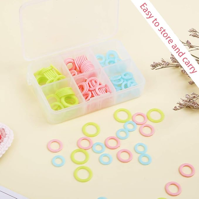 LUNARM 180 PCS Stitch Markers for Crocheting, Knitting Markers Rings S/M/L | Random Color Variety Size Crochet Stitch Markers Knitting Stitch Counter for Finer Bulky Yarns Lace Shawls Looms, Storage Box