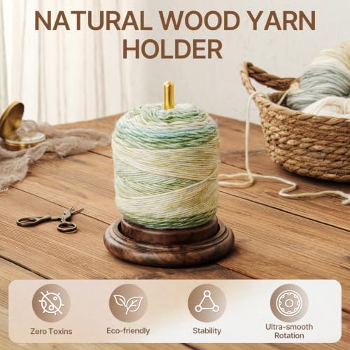 Rovarahoom Walnut Wooden Yarn Holder for Crocheting, Yarn Spinner Stand with Rotating Mechanism, Crochet Holder for Knitting Lovers Mom Craft Enthusiasts Great Gift - Single Spindle