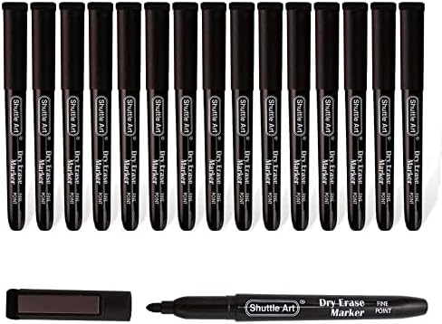 Shuttle Art Dry Erase Markers, 15 Pack Black Magnetic Whiteboard Markers with Erase,Fine Point Dry Erase Markers Perfect For Writing on Whiteboards, Dry-Erase Boards,Mirrors for School Office
