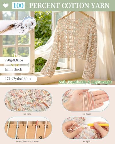 Aeelike Crochet Kit for Adults,Women Crochet Top Beach,Gradient Cotton Yarn