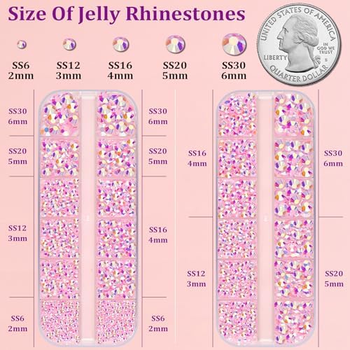 Resin Jelly Rhinestones for Crafting with B7000 Jewelry Glue, 2 Boxes Light Pink AB Flatback Crystals with 3Pcs 10ml Glue, Bedazzling Non Hotfix Gems for DIY Tumblers Clothing Shoes Manicure