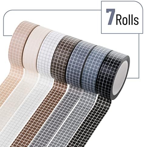 Mr. Pen- Washi Tape Set, 0.6", 7 Rolls, 9 Yards/Roll | Washi Tape for Scrapbook, Arts, Crafts, Journals and Planners, Grid