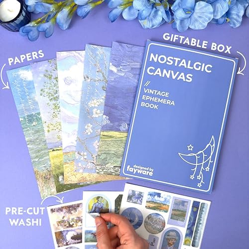 Washi Stickers for Journaling - Ephemera for Junk Journals & Scrapbooking | 480+ Art Journal Stickers, 20 Scrapbook Papers, FAYWARE Famous Oil Paintings Journaling Supplies, Van Gogh Stickers