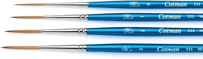 Winsor & Newton Cotman Short Handle Brushes, Set of 4, (Round 2 & 4, Rigger 1, One Stroke 1/4")