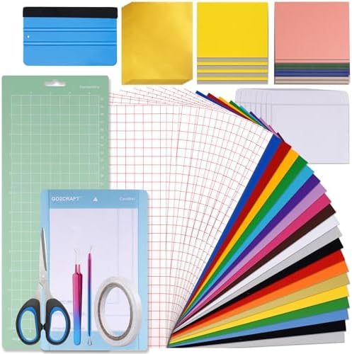 GO2CRAFT Accessories Bundle, 70Pcs Ultimate Vinyl Accessories and Supplies | Adhesive Vinyl Sheets, Folded Card Stock, Card Mat, Weeding Tools, Crafting Starter Kit
