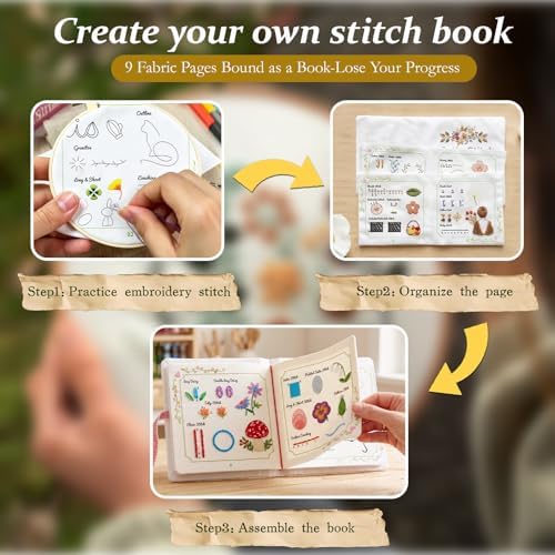 Lemosyu Embroidery Stitch Book Kit for Beginners with 44 Practice Pages