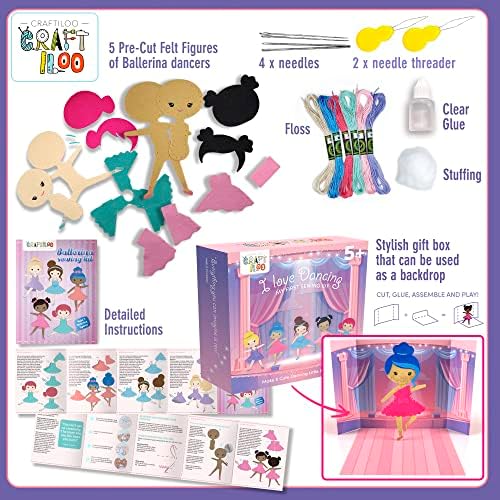 Ballerina Sewing Kit for Kids Ages 5-12 - 5 Felt Dancer Dolls, Beginner